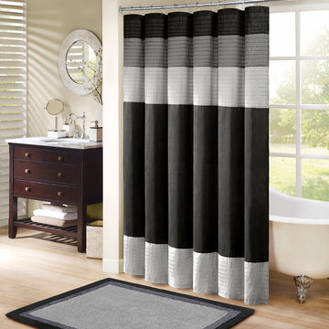 Faux Silk Shower Curtain Black Polyester