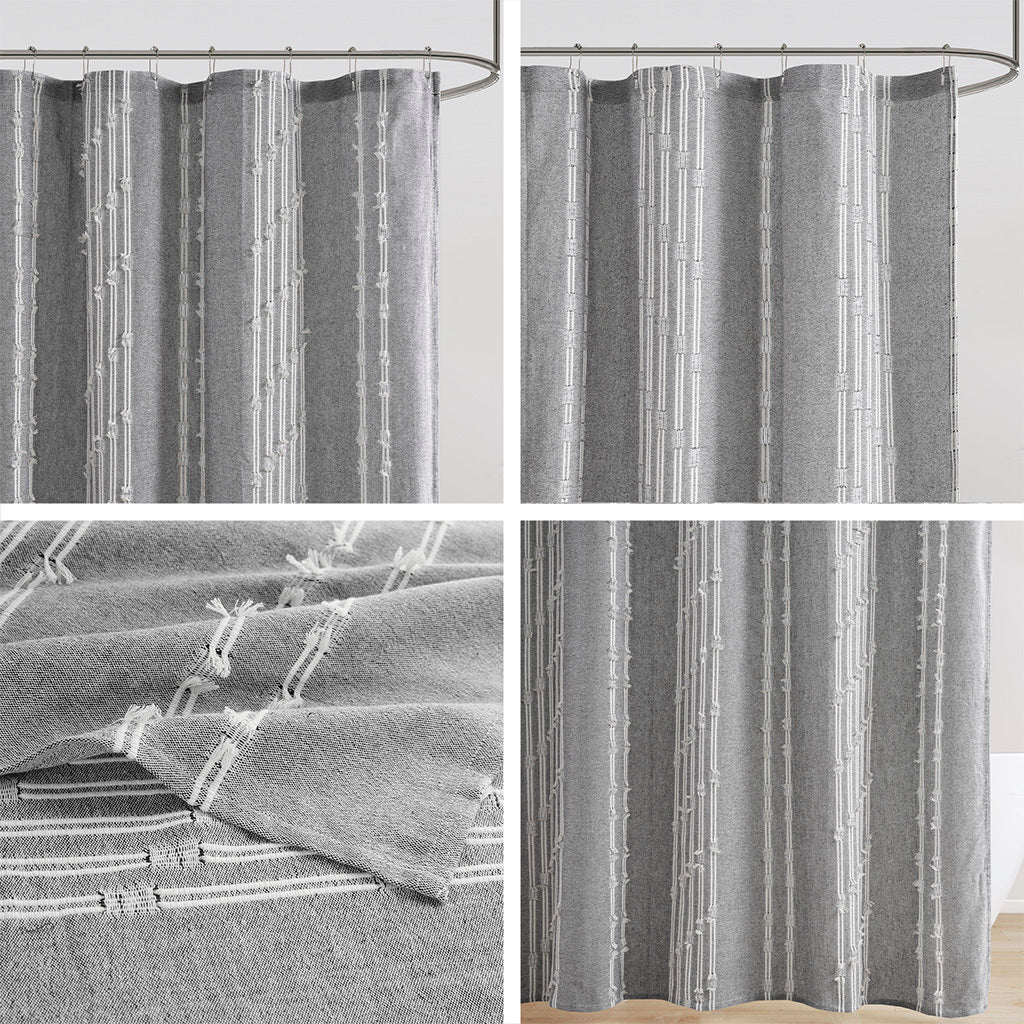 Cotton Jacquard Shower Curtain Gray Cotton