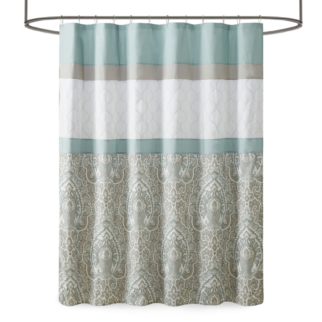 Printed And Embroidered Shower Curtain Seafoam Microfiber