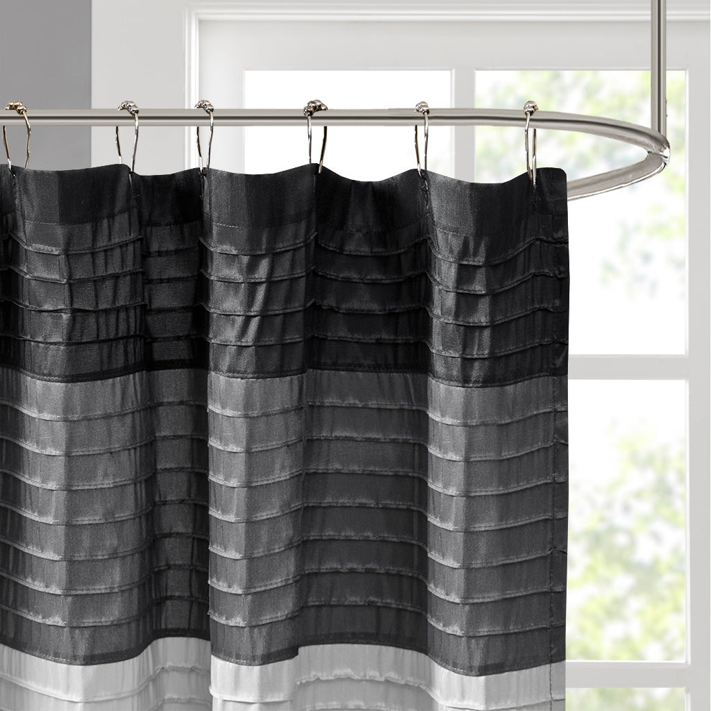 Faux Silk Shower Curtain Black Polyester