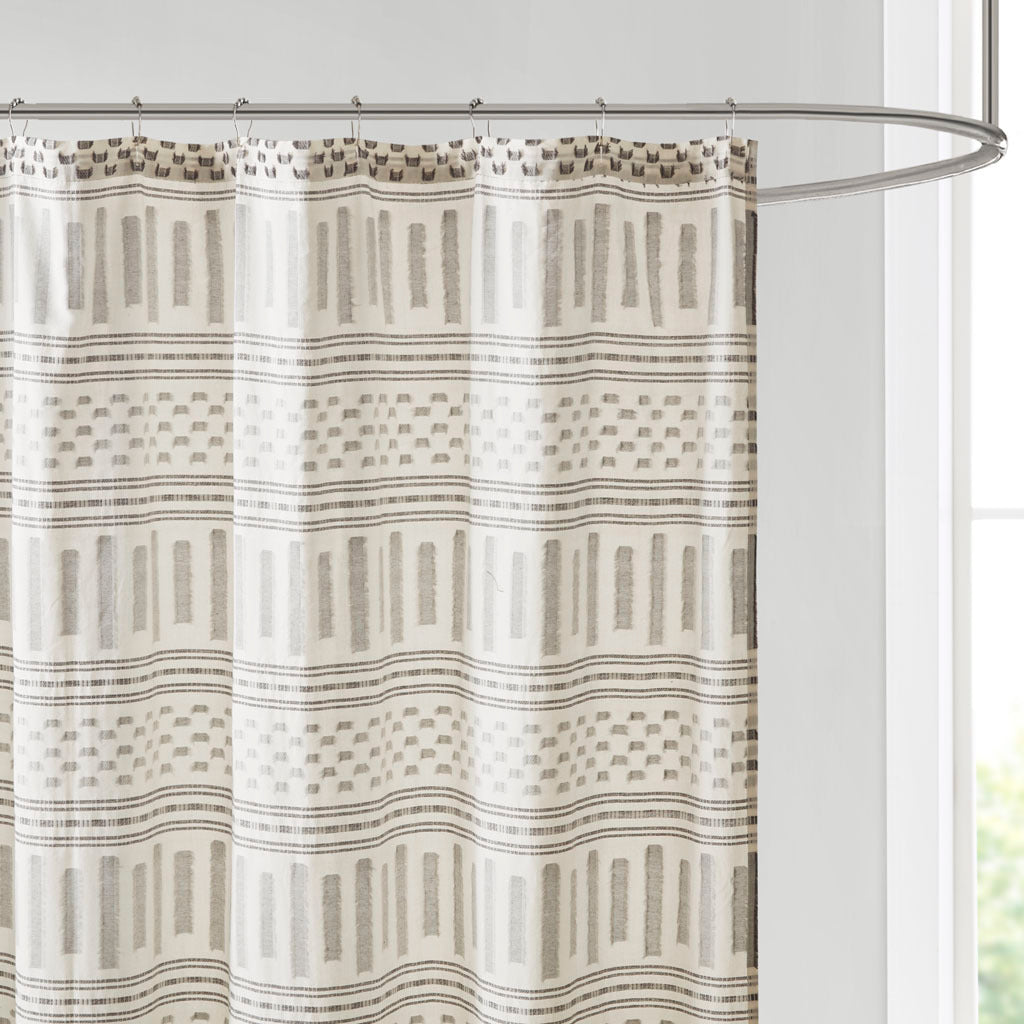 Cotton Jacquard Shower Curtain Ivory Charcoal Cotton