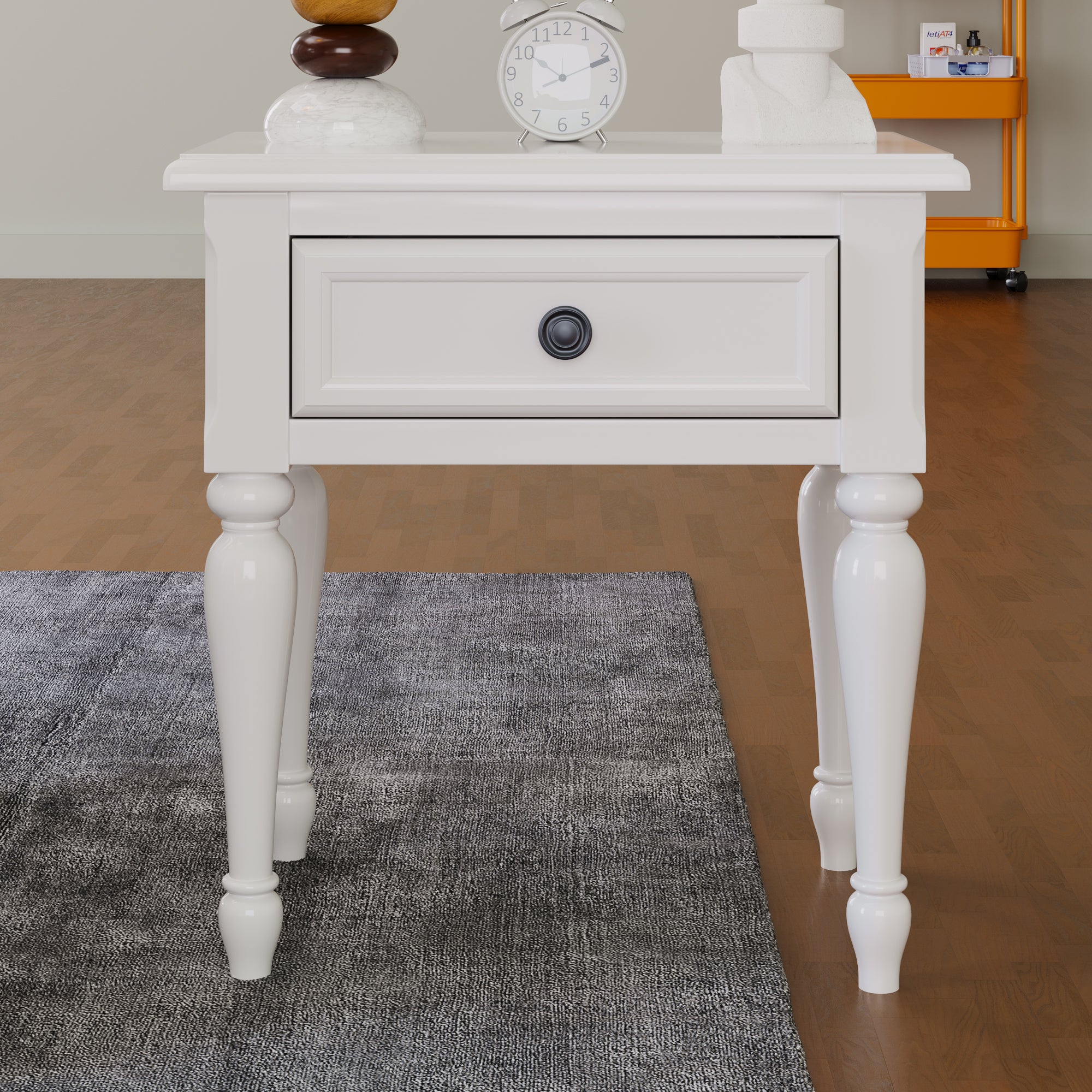 Solid Wood traditional One Drawer Side Table End Table white-solid wood+mdf