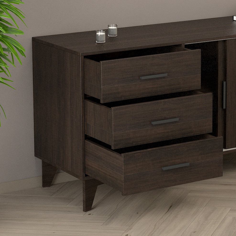 Parker Tv Stand With Sliding Doors And Drawers In Dark Brown Dark Brown Mdf Melamine