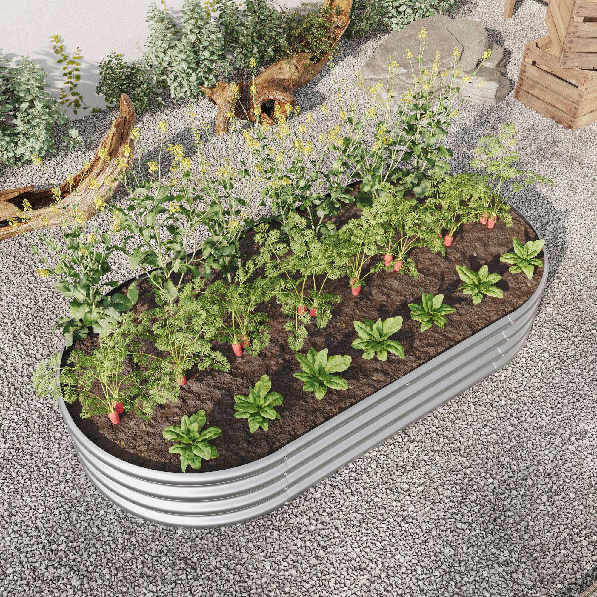 Raised Garden Bed Outdoor, Oval Large Metal Raised silver-metal