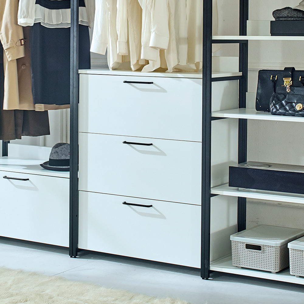 Fiona White Freestanding Walk In Wood Closet System With Metal Frame White Mdf Melamine