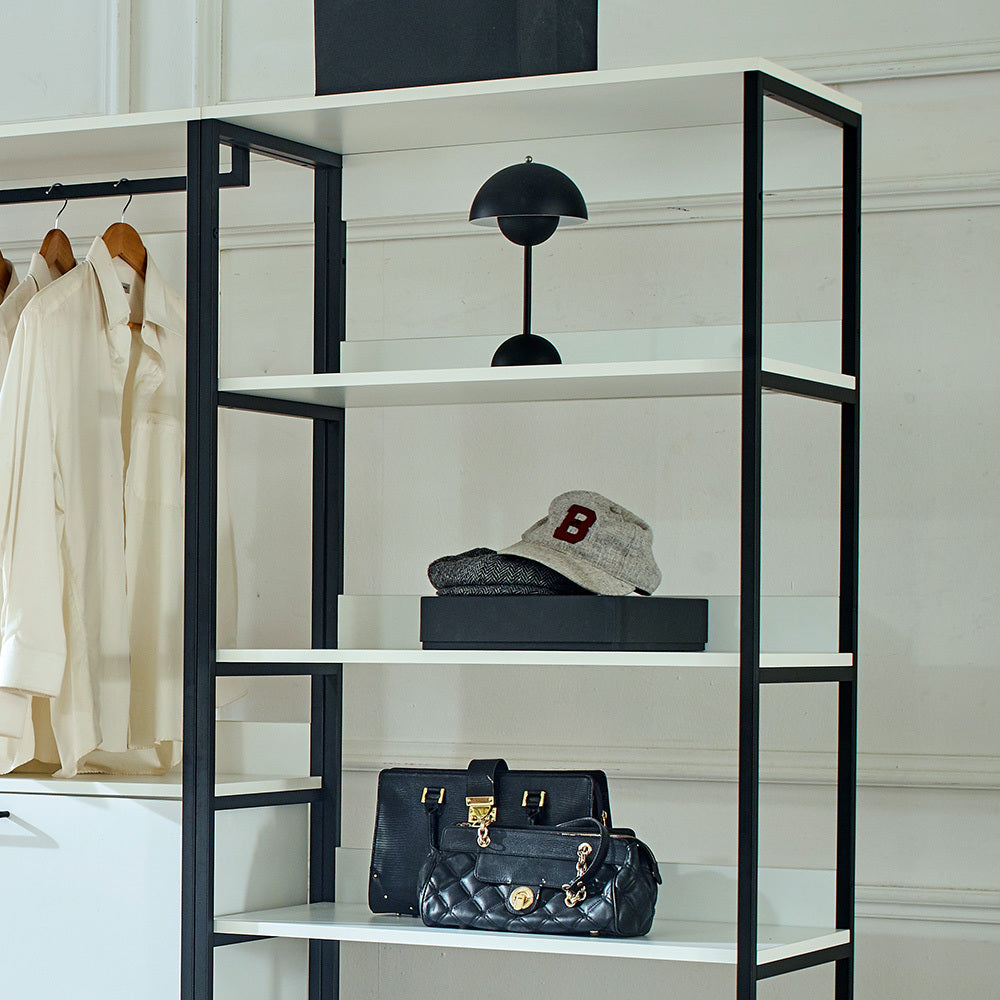 Fiona White Freestanding Walk In Wood Closet System With Metal Frame White Mdf Melamine