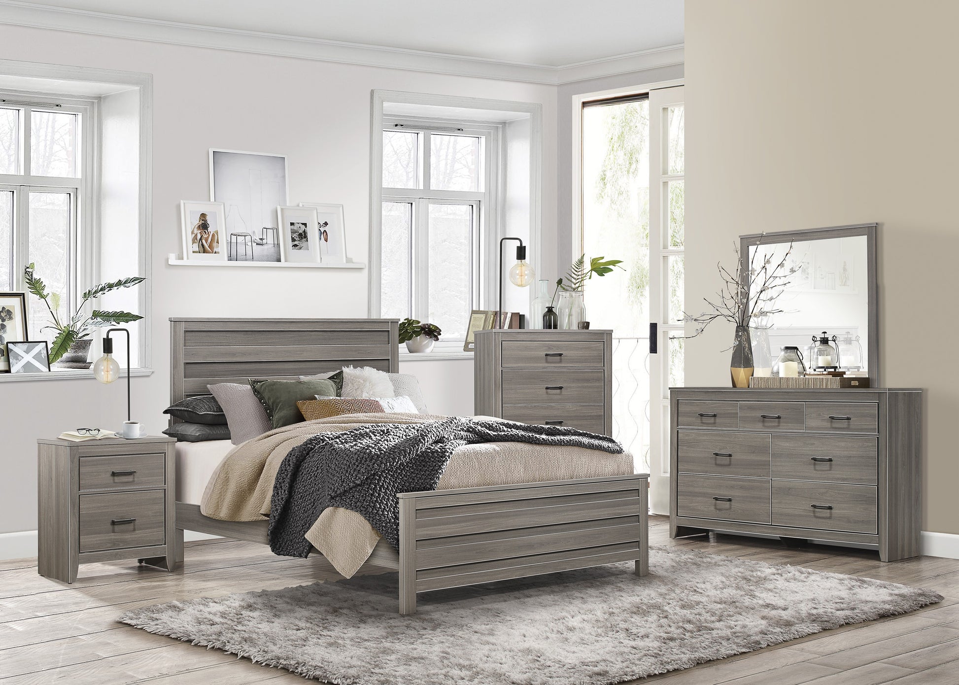 Dark Gray Finish Transitional Look Queen Bed 1Pc Industrial Rustic Modern Style Bedroom Furniture Box Spring Required Queen Dark Gray Bedroom Industrial,Modern,Rustic,Transitional Wood
