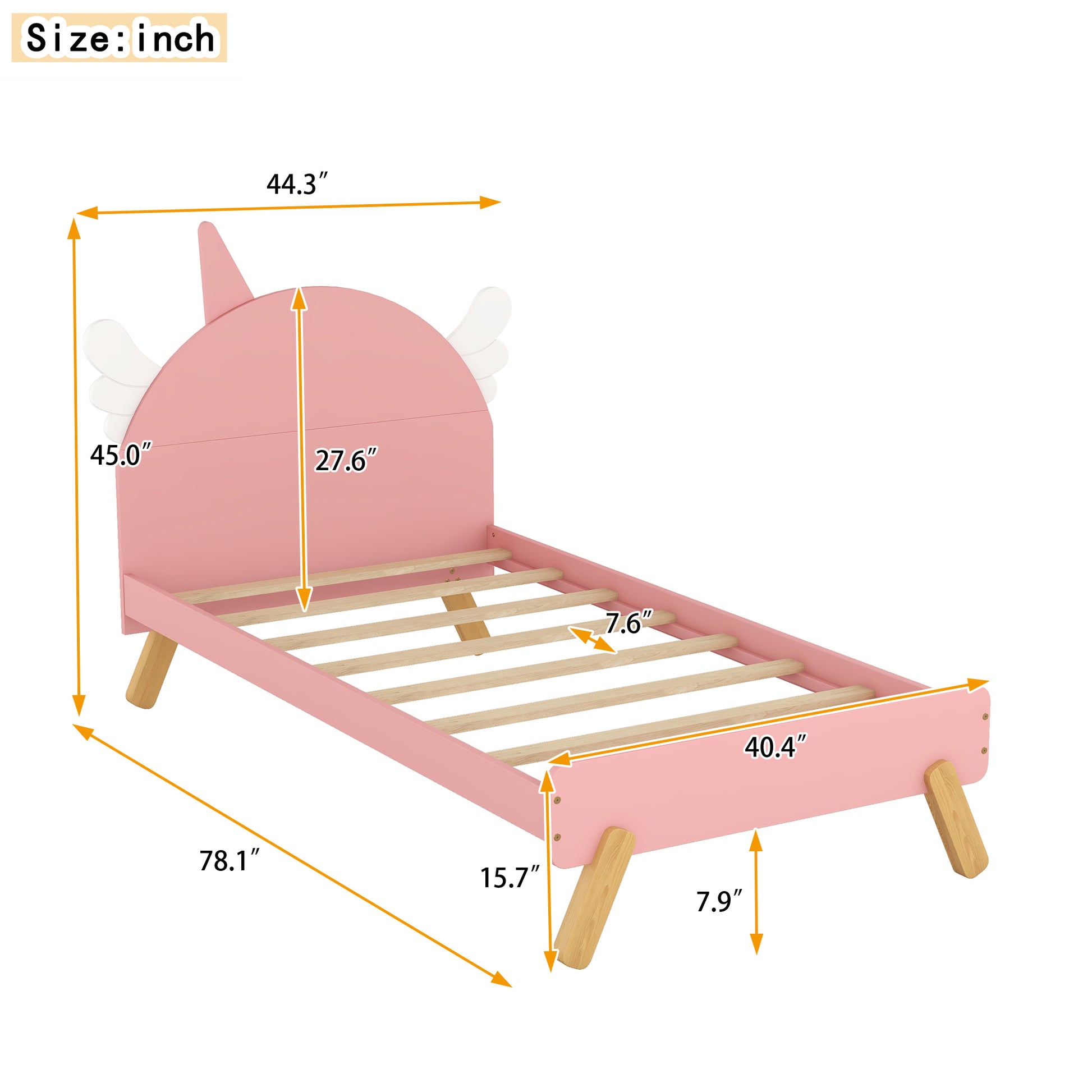 Wooden Cute Bed With Unicorn Shape Headboard,Twin Size Platform Bed,Pink Pink Solid Wood