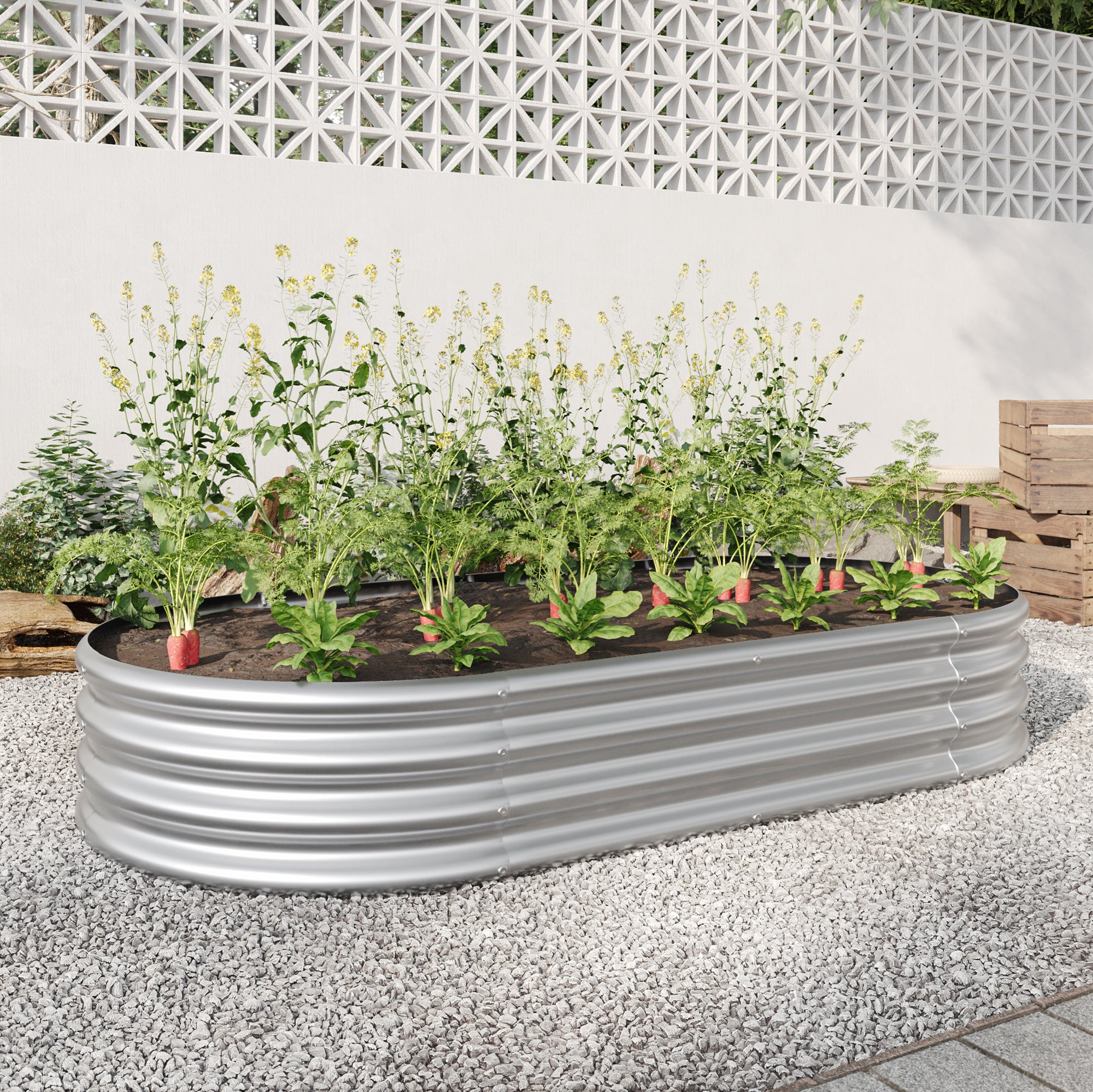 Raised Garden Bed Outdoor, Oval Large Metal Raised silver-metal