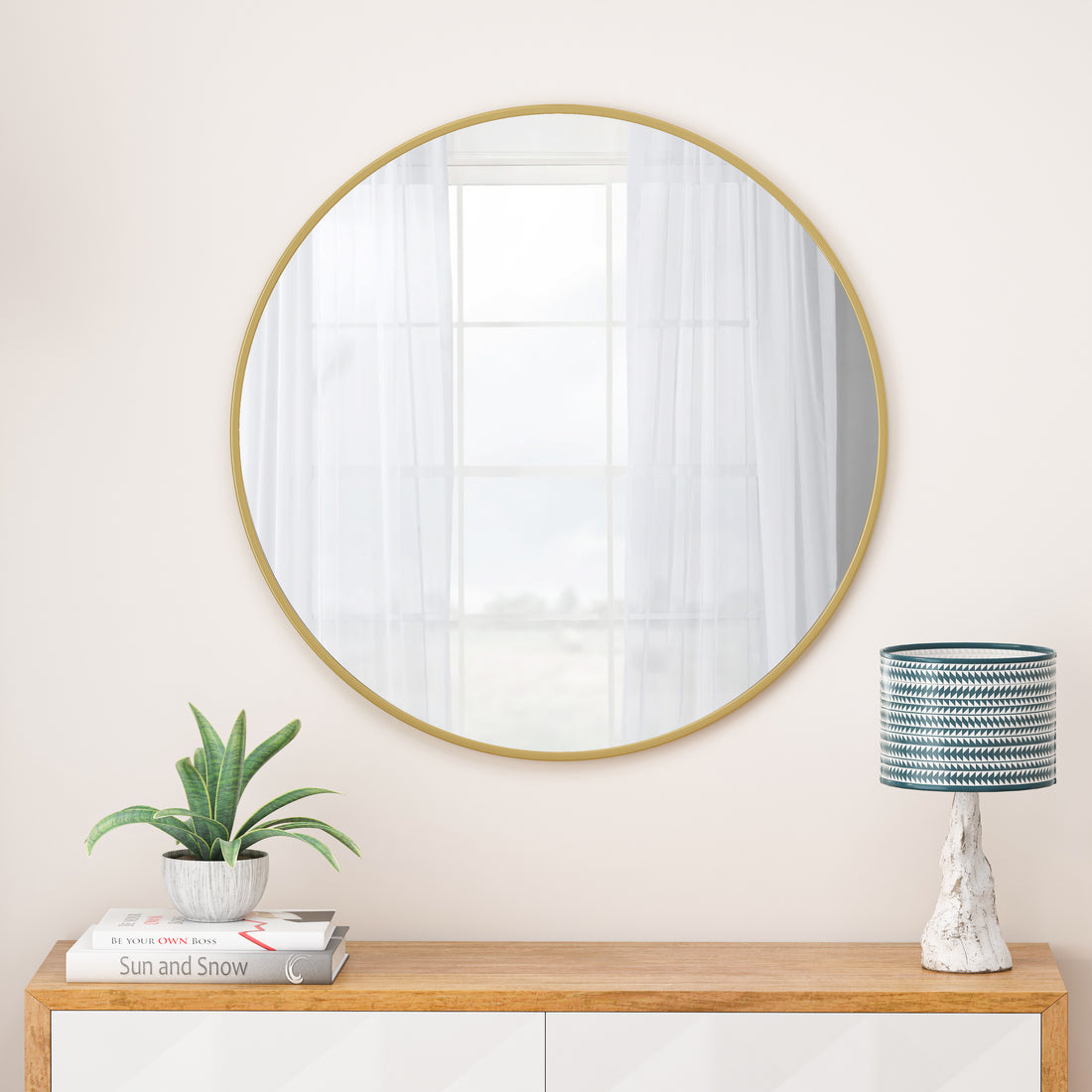 Wall Mirror 28 Inch Gold Circular Mirror Metal Framed Mirror Round Vanity Mirror Dressing Mirror, For Bathroom, Living Room, Bedroom Wall Decor Gold Glass