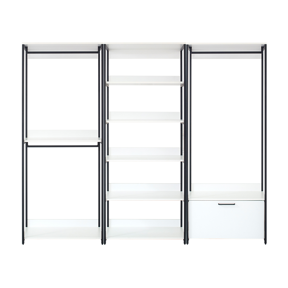 Fiona White Freestanding Walk In Wood Closet System With Metal Frame White Mdf Melamine