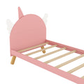 Wooden Cute Bed With Unicorn Shape Headboard,Twin Size Platform Bed,Pink Pink Solid Wood