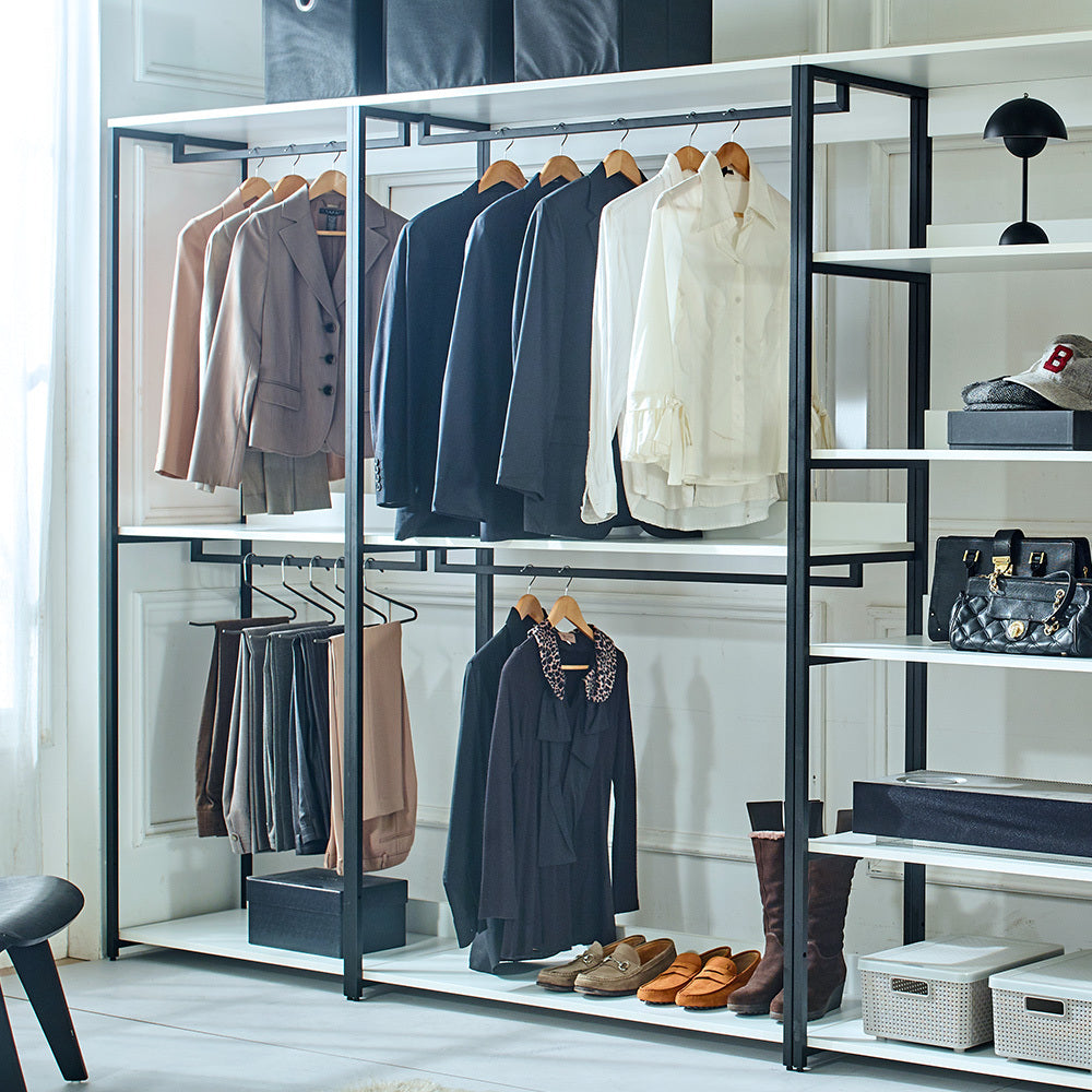 Fiona White Freestanding Walk In Wood Closet System With Metal Frame White Mdf Melamine