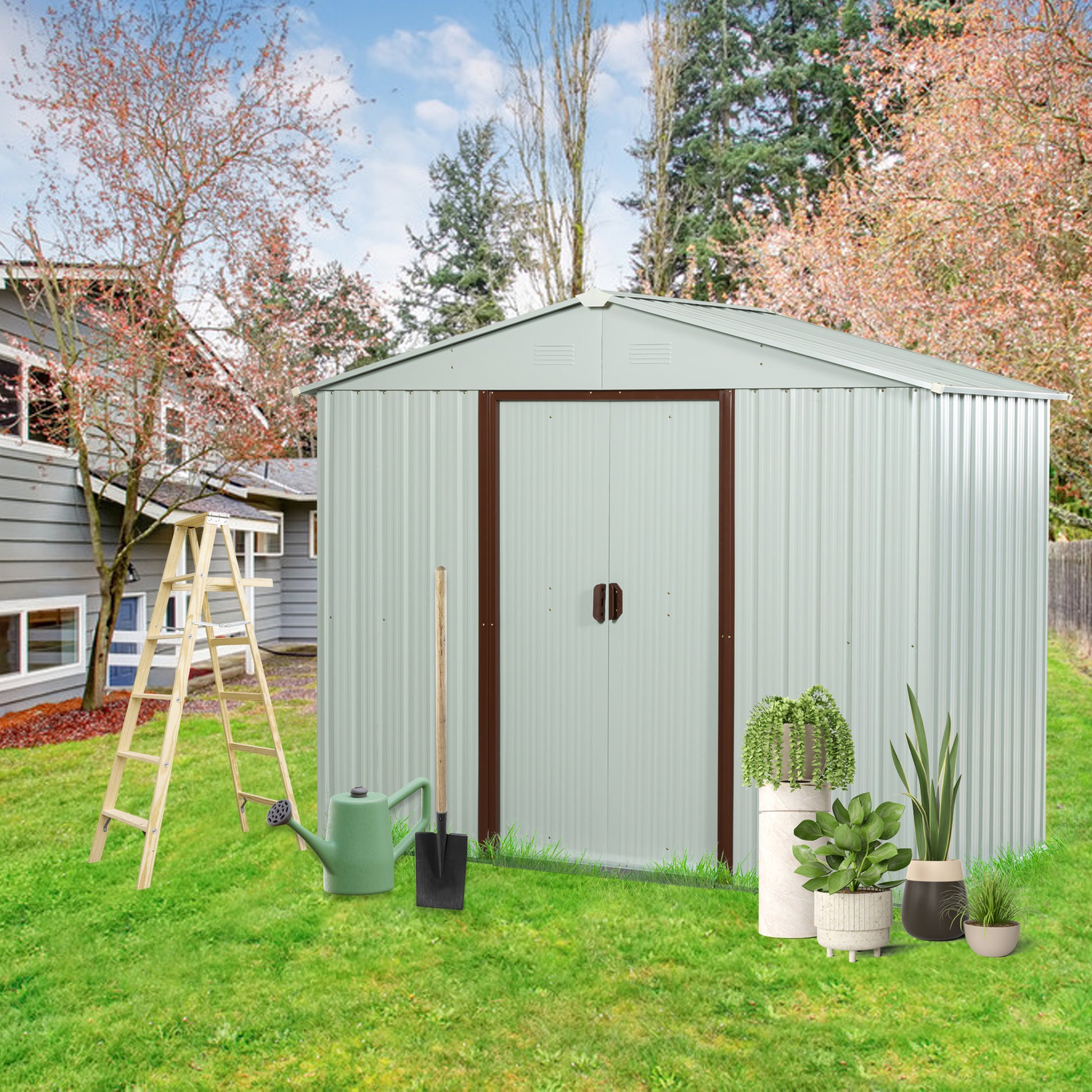 6Ft X 5Ft Outdoor Metal Storage Shed White White Iron