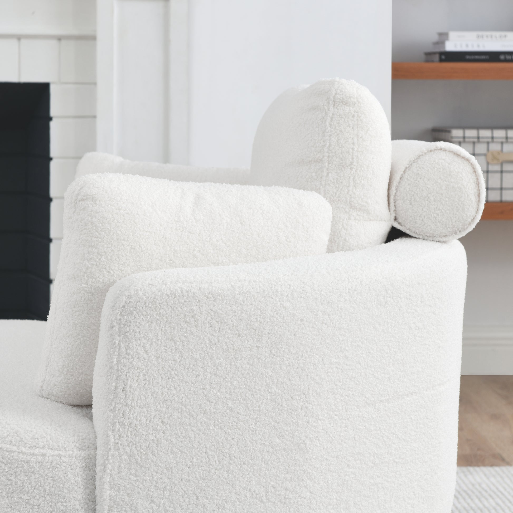 39"W Oversized Swivel Chair With Moon Storage Ottoman For Living Room, Modern Accent Round Loveseat Circle Swivel Barrel Chairs For Bedroom Cuddle Sofa Chair Lounger Armchair, 4 Pillows, Teddy Fabric Ivory Foam Fabric