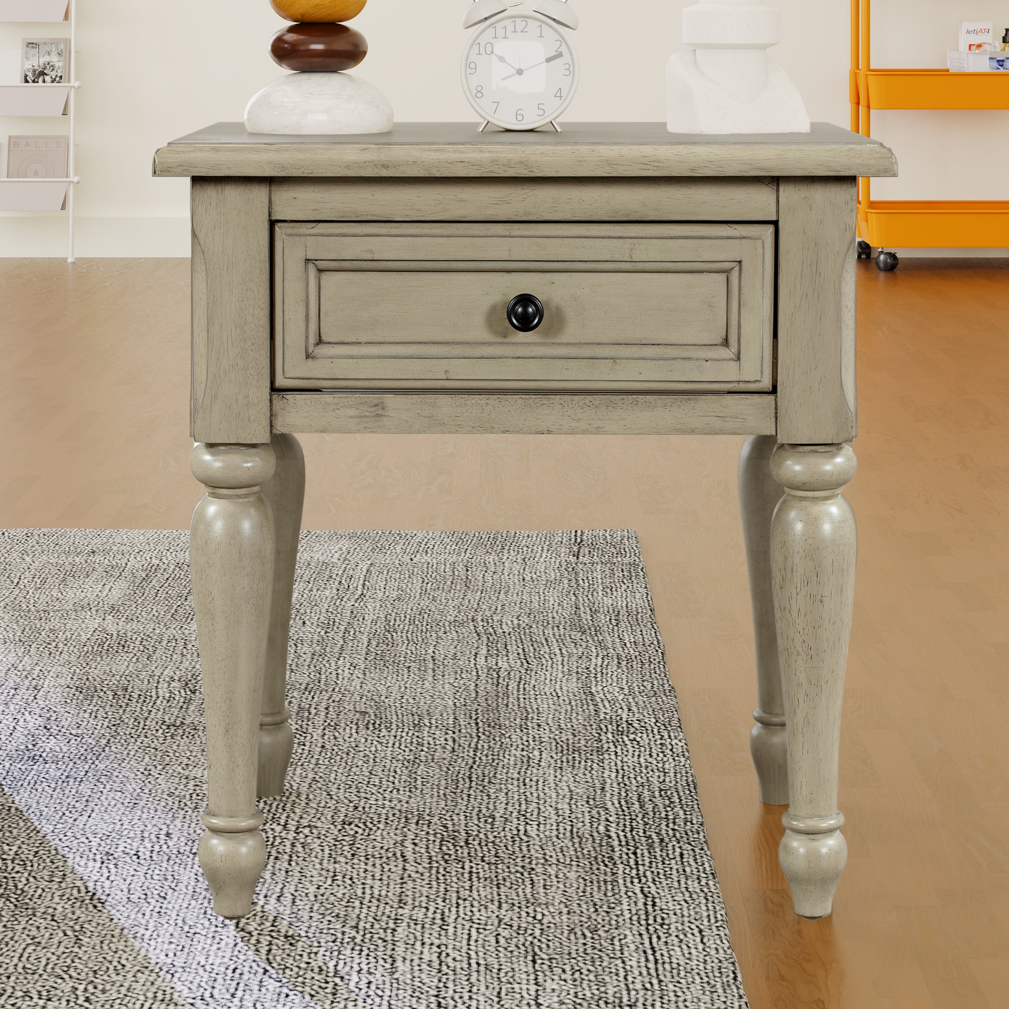 Solid Wood traditional One Drawer Side Table End Table stone gray-solid wood+mdf