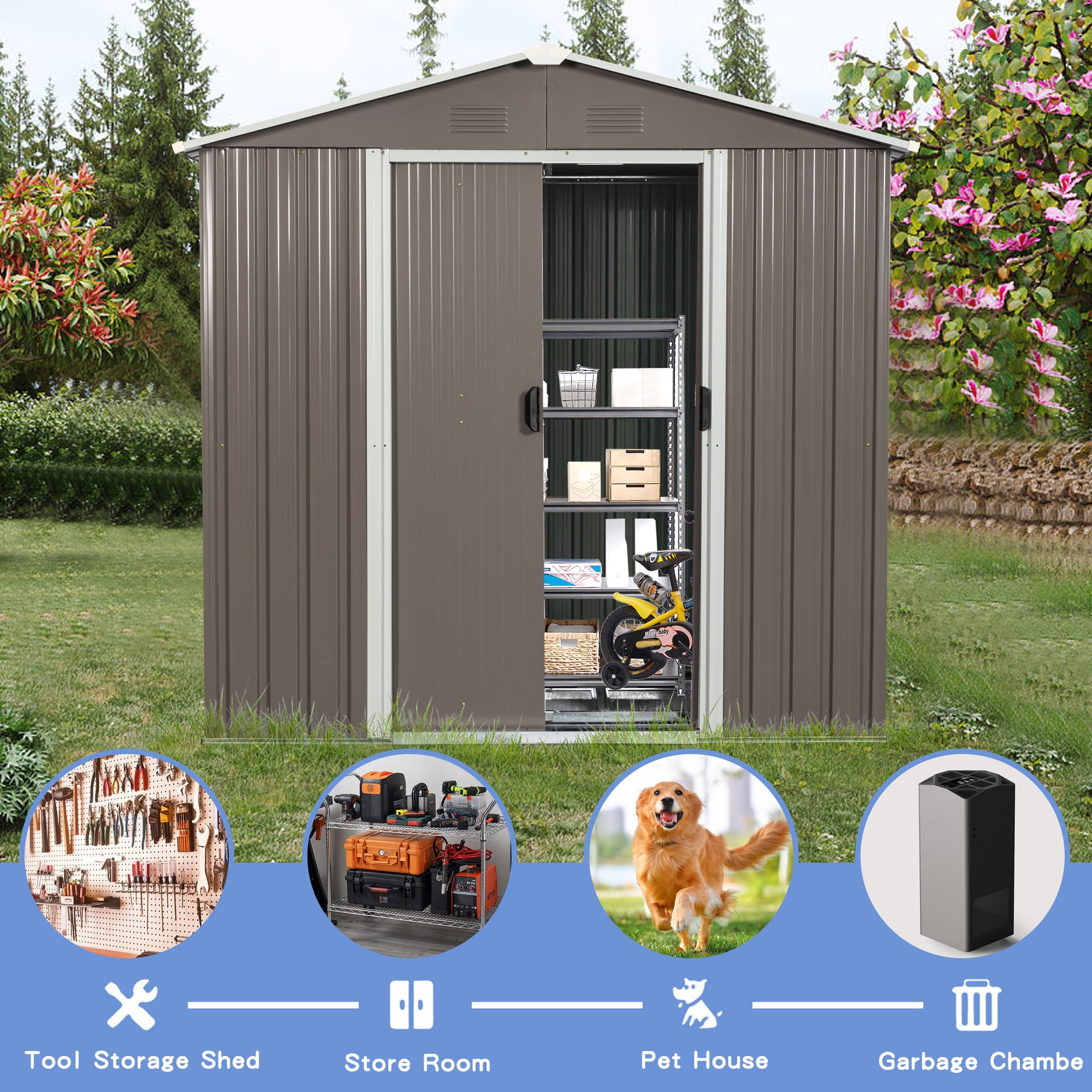 8Ft X 4Ft Outdoor Metal Storage Shed Grey Iron