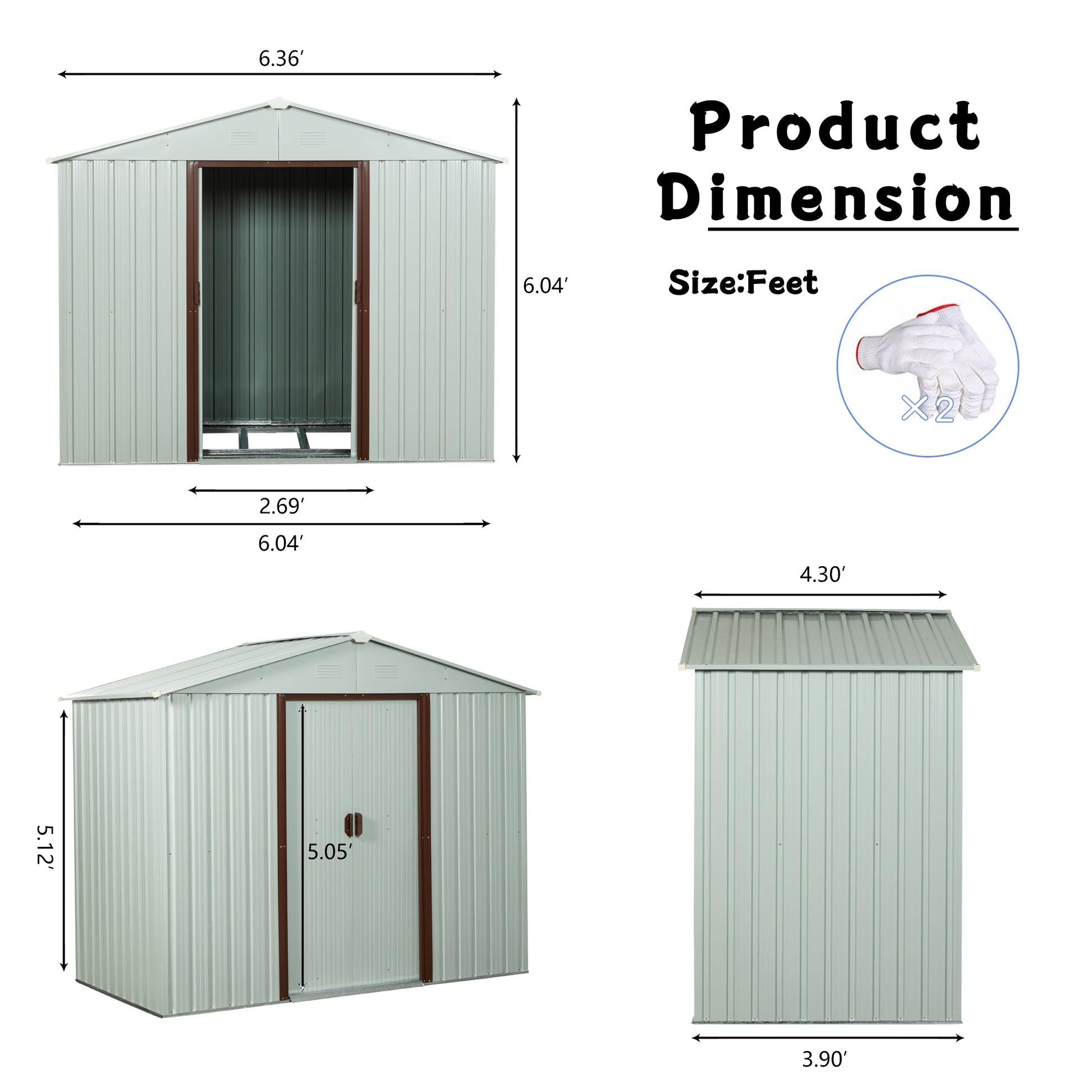 6Ft X 5Ft Outdoor Metal Storage Shed White White Iron