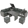 Outdoor 6 Piece All Weather Pe Rattan Sofa Set, Garden Patio Wicker Sectional Furniture Set With Adjustable Seat, Storage Box, Removable Covers And Tempered Glass Top Table,Grey Yes Complete Patio