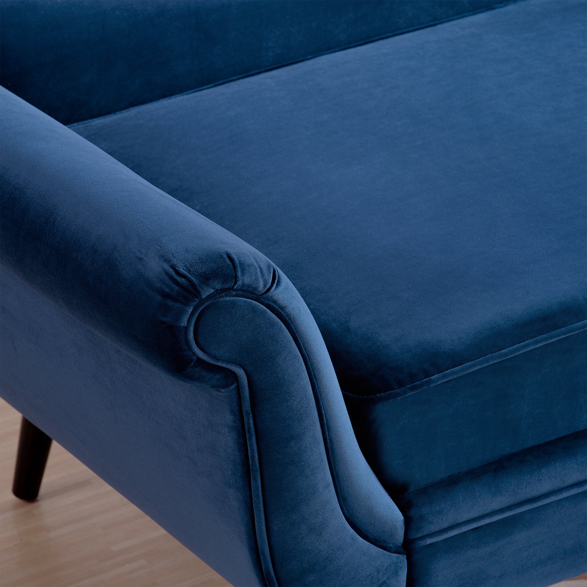 Chaise Lounge With Scroll Arm Blue Fabric