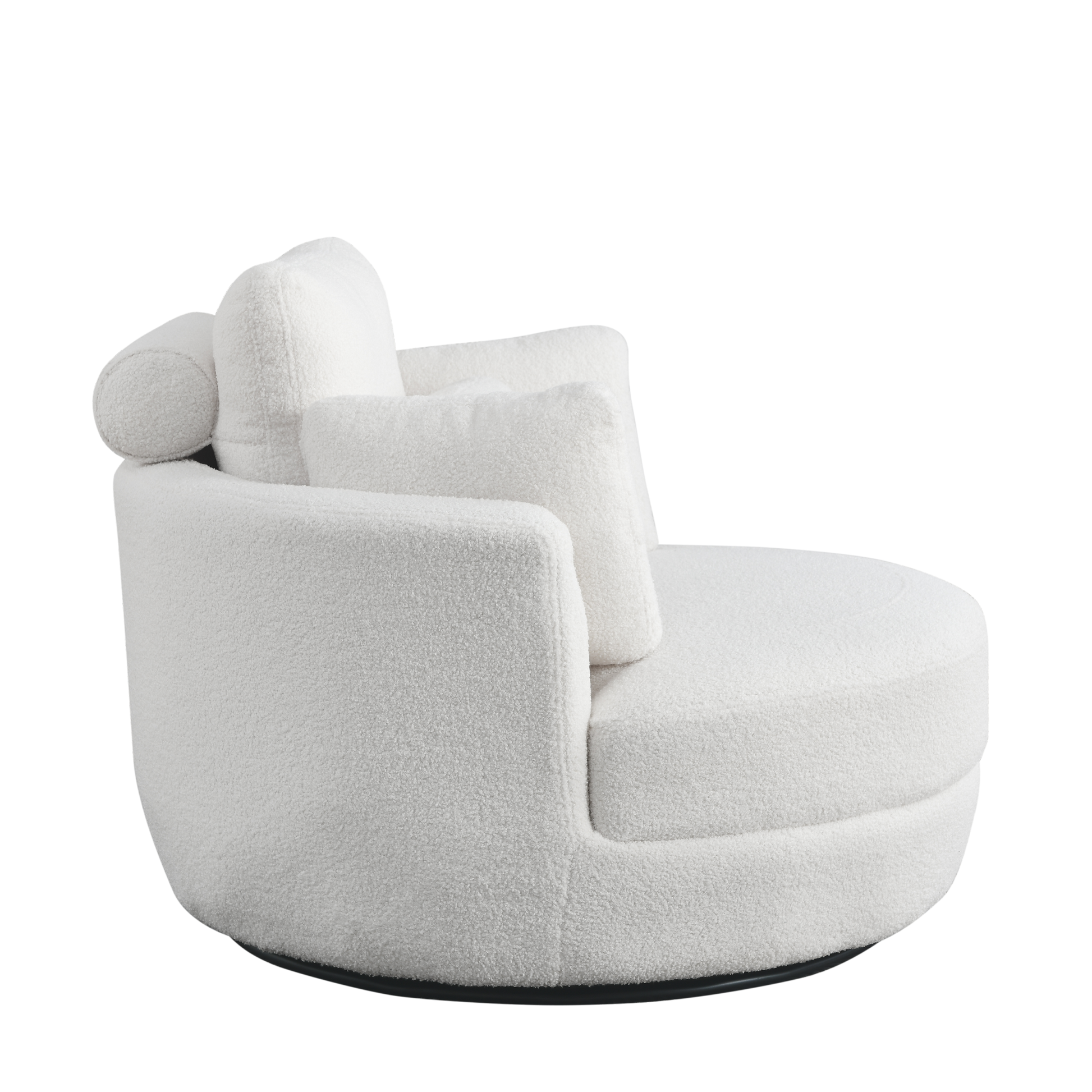 39"W Oversized Swivel Chair With Moon Storage Ottoman For Living Room, Modern Accent Round Loveseat Circle Swivel Barrel Chairs For Bedroom Cuddle Sofa Chair Lounger Armchair, 4 Pillows, Teddy Fabric Ivory Foam Fabric