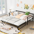 Twin Size Metal Daybed With Adjustable Trundle, Pop Up Trundle, Black Black Metal