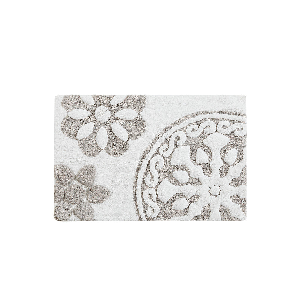 Medallion Cotton Tufted Bath Rug Taupe Cotton