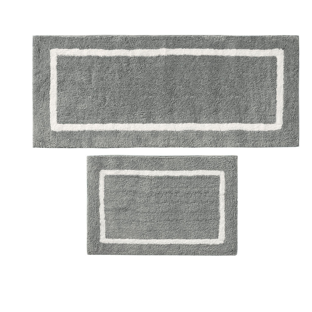 Reversible High Pile Tufted Microfiber Bath Rug Grey Microfiber