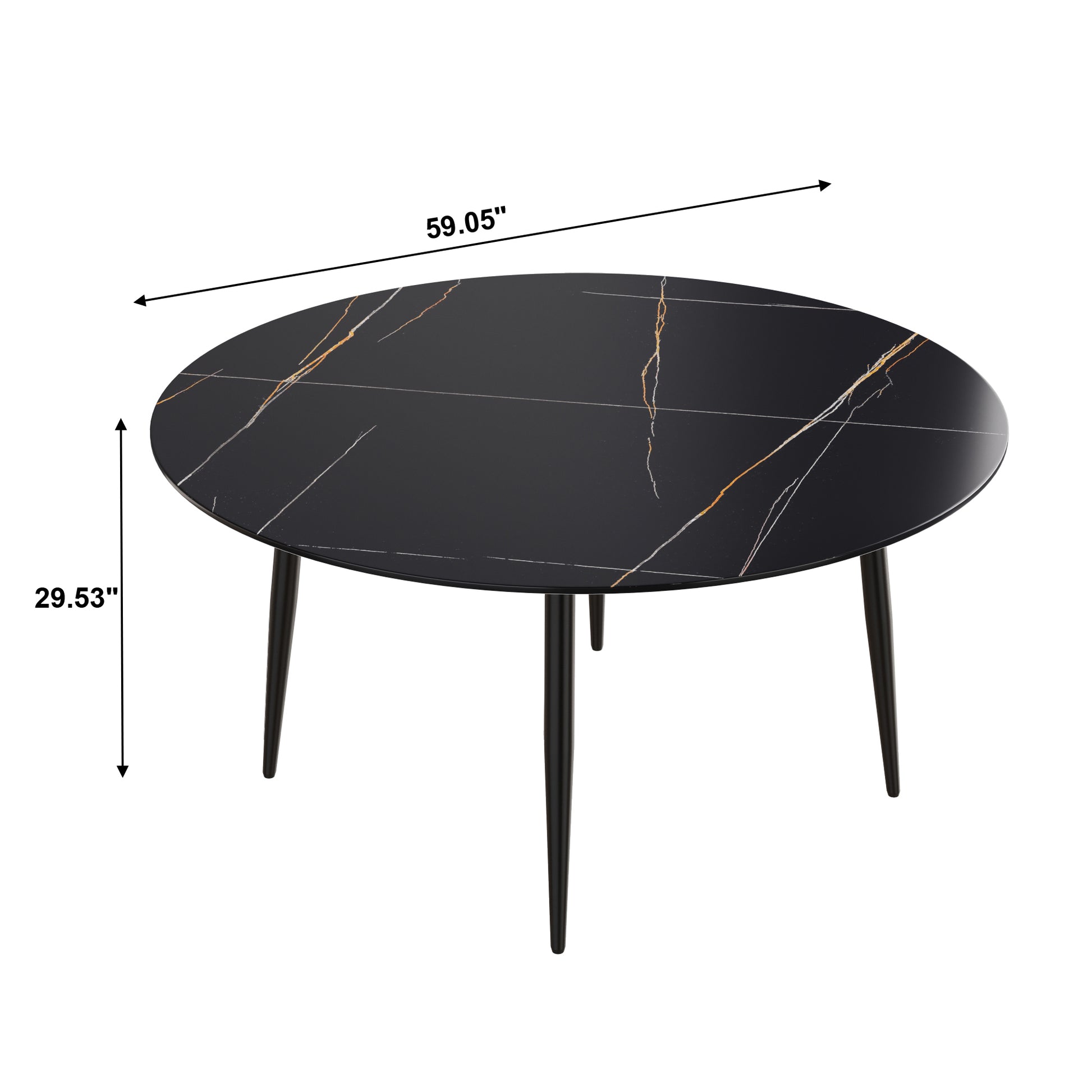 59.05"Modern Man Made Stone Round Black Metal Dining Table Position For 6 People Black Metal Sintered Stone