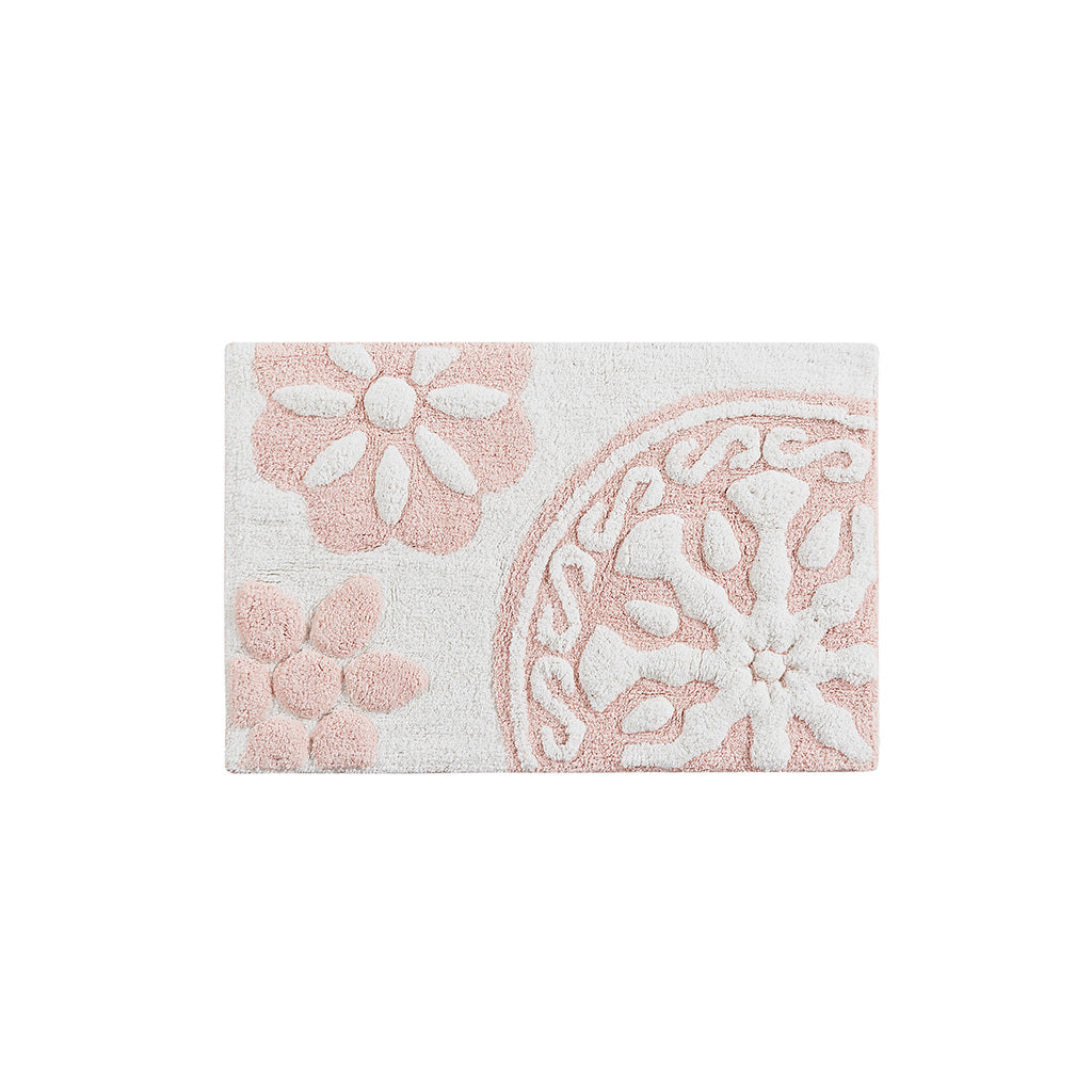 Medallion Cotton Tufted Bath Rug Pink Cotton