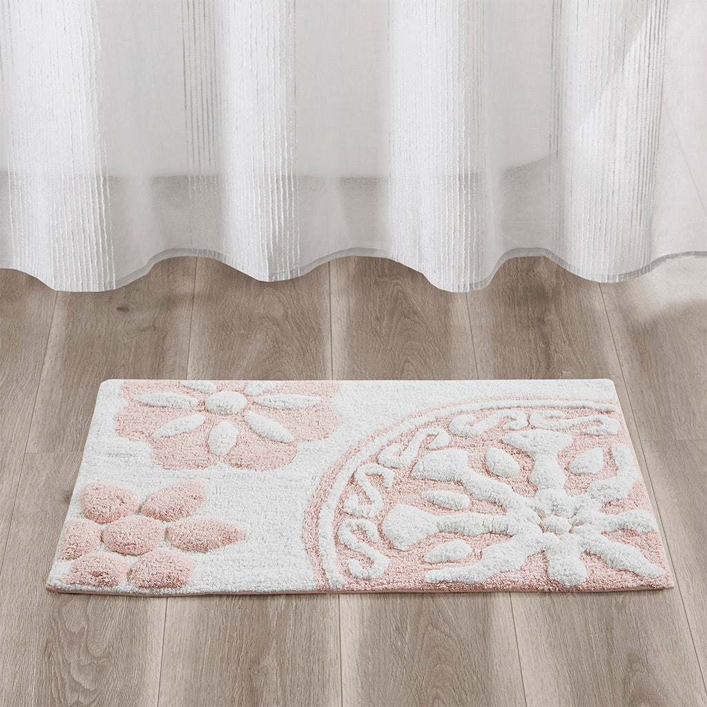 Medallion Cotton Tufted Bath Rug Pink Cotton