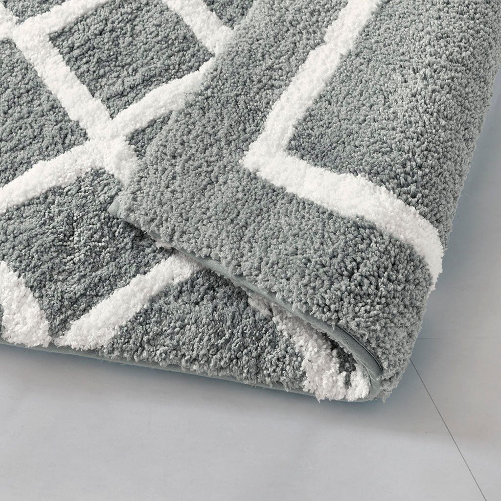 Reversible High Pile Tufted Microfiber Bath Rug Grey Microfiber