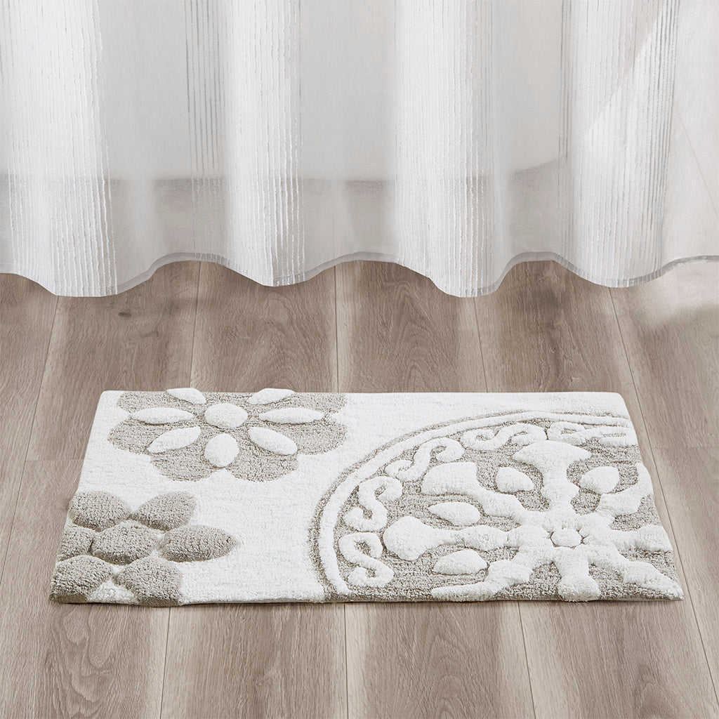 Medallion Cotton Tufted Bath Rug Taupe Cotton