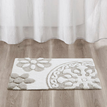 Medallion Cotton Tufted Bath Rug Taupe Cotton