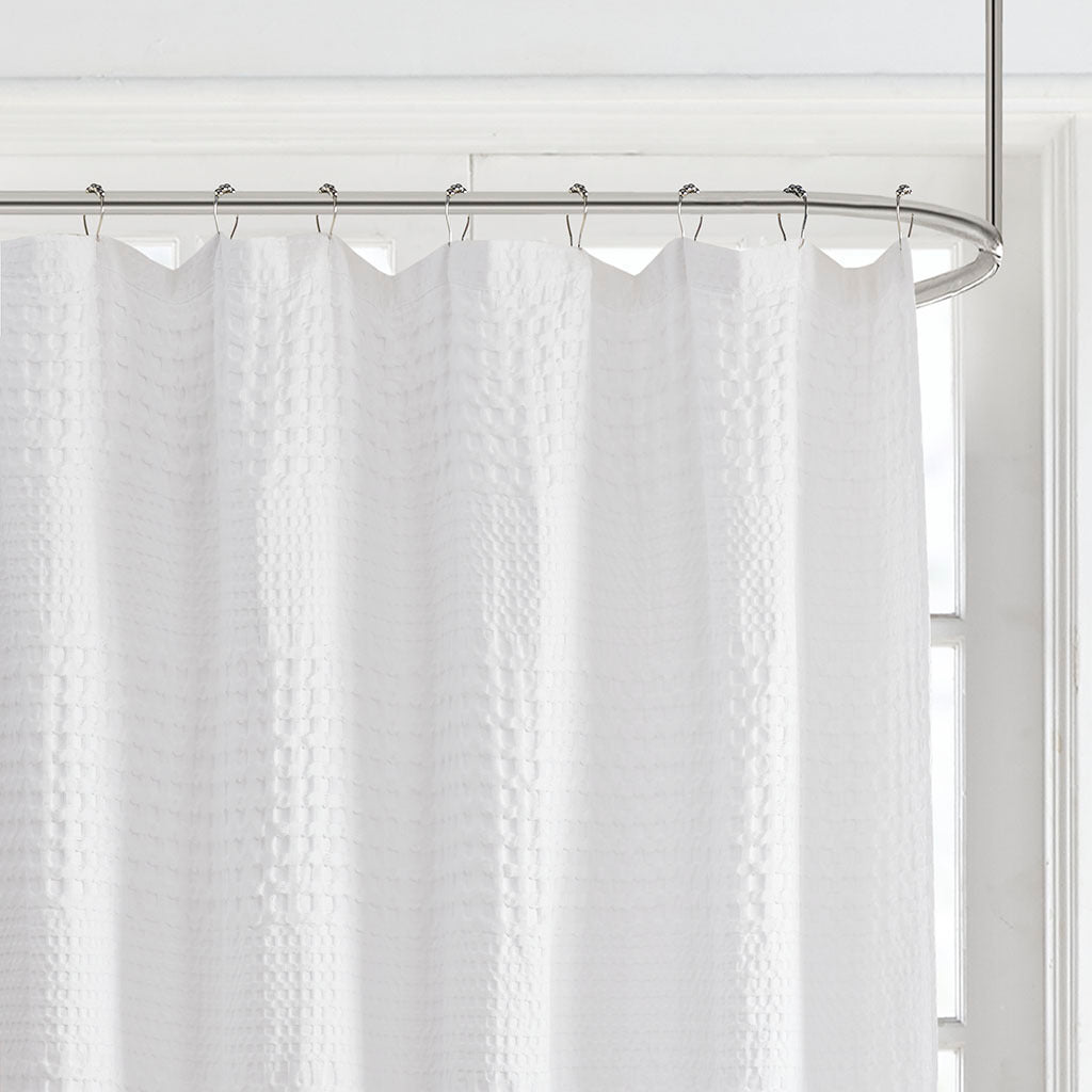 Super Waffle Textured Solid Shower Curtain White Cotton