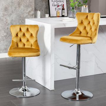 Swivel Velvet Barstools Adjusatble Seat Height From 25 33 Inch, Modern Upholstered Chrome Base Bar Stools With Backs Comfortable Tufted For Home Pub And Kitchen Island Gold,Set Of 2 Gold Foam Velvet