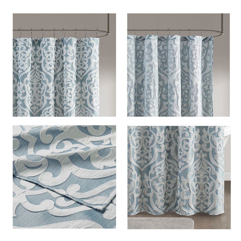 Jacquard Shower Curtain Aqua Silver Polyester