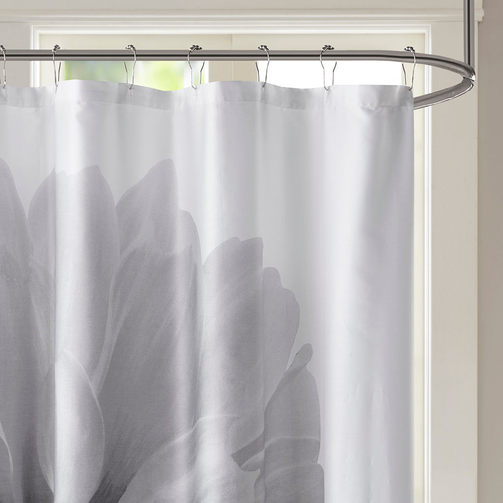 Printed Floral Cotton Shower Curtain Grey Cotton