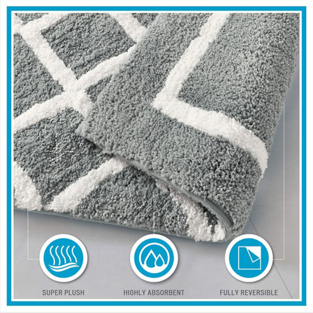 Reversible High Pile Tufted Microfiber Bath Rug Grey Microfiber