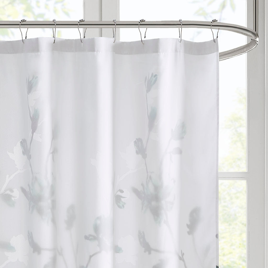 Floral Printed Burnout Shower Curtain Aqua Polyester