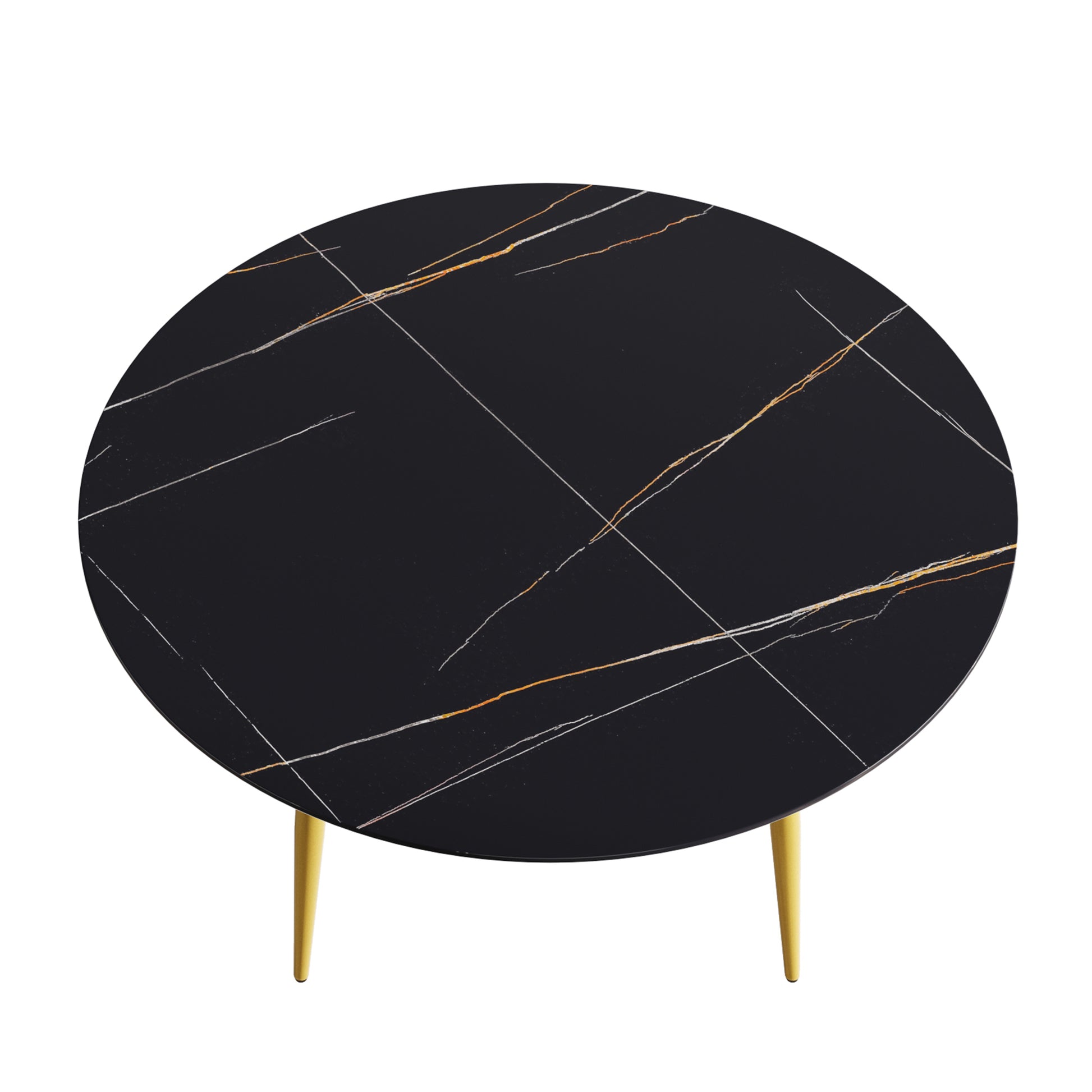 59.05"Modern Man Made Stone Round Golden Metal Dining Table Position For 6 People Golden Black Metal Sintered Stone