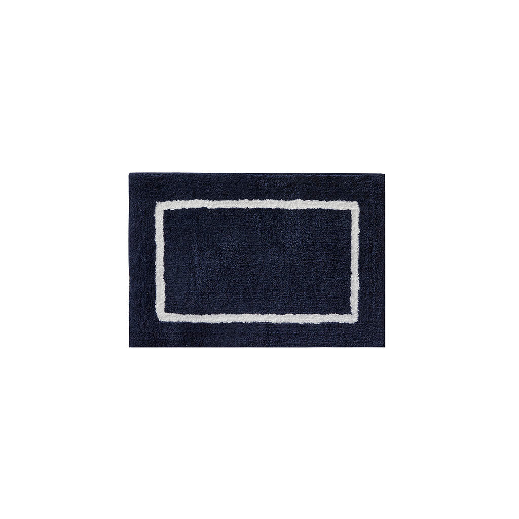 Reversible High Pile Tufted Microfiber Bath Rug Navy Microfiber