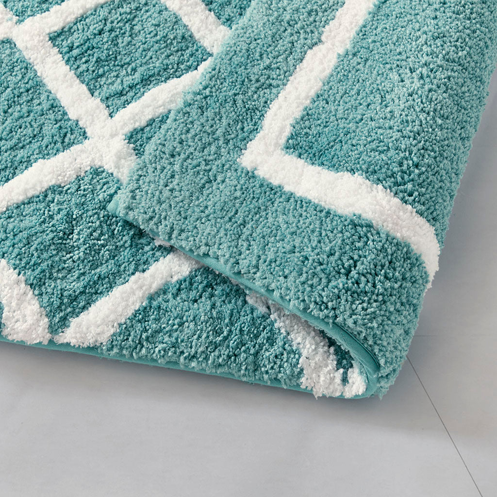 Reversible High Pile Tufted Microfiber Bath Rug Aqua Microfiber