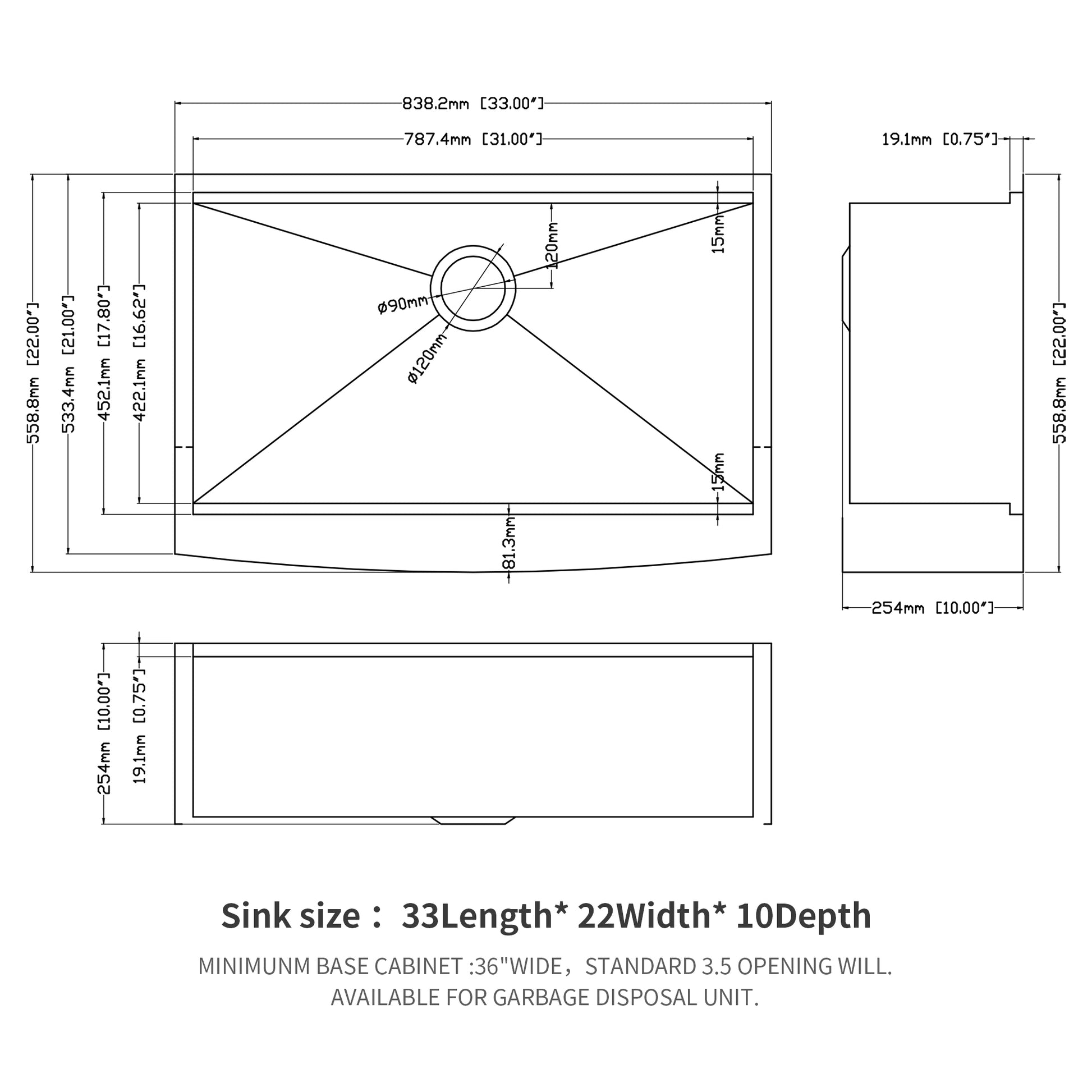 33 Inch Farmhouse Kitchen Sink Stainless Steel 16 Gauge Apron Front Basin With Workstation Brushed Nickel Stainless Steel