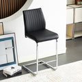 Black Modern Simple Bar Chair Pu Leather Chrome Metal Pipe, Restaurant, Family Bar Chair Set Of 2 Black Pu Leather