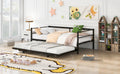 Twin Size Metal Daybed With Adjustable Trundle, Pop Up Trundle, Black Black Metal