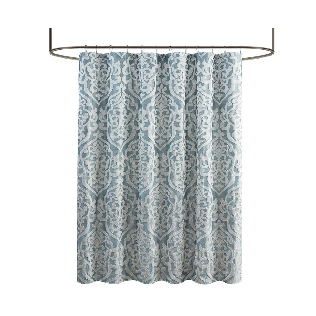 Jacquard Shower Curtain Aqua Silver Polyester