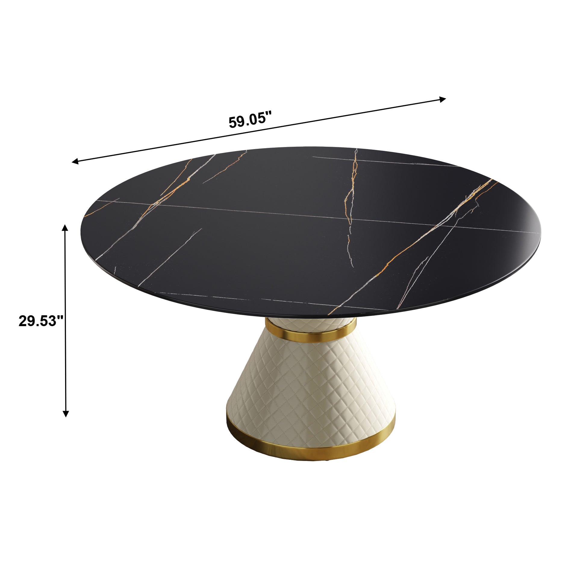 59.05"Modern Artificial Stone Round White Carbon Steel Base Dining Table Can Accommodate 6 People Black White Metal Sintered Stone