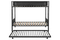Metal Twin Over Twin Bunk Bed With Trundle Sturdy Metal Frame Noise Free Wood Slats Comfortable Textilene Guardrail 2 Side Ladders Space Saving Trundle Bunk Bed For Three No Box Spring Needed Black Metal
