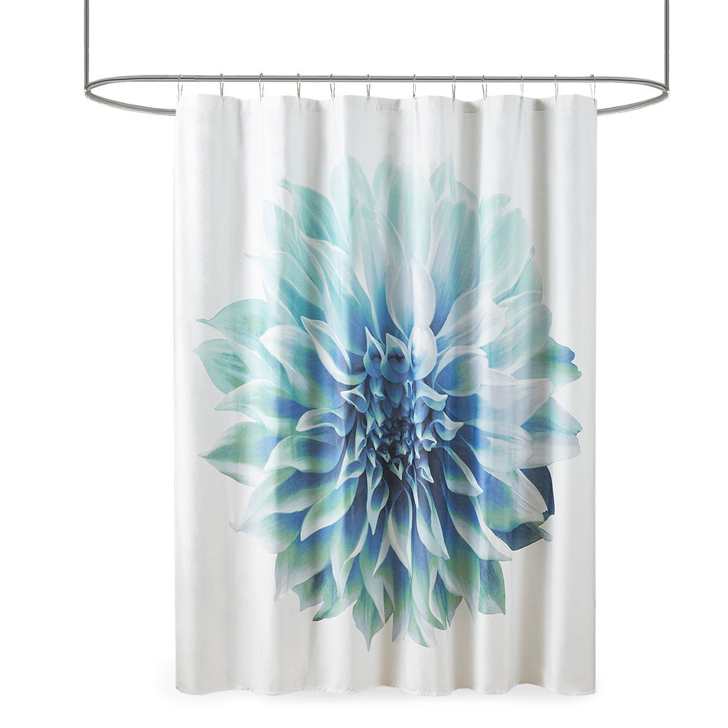 Printed Floral Cotton Shower Curtain Aqua Cotton